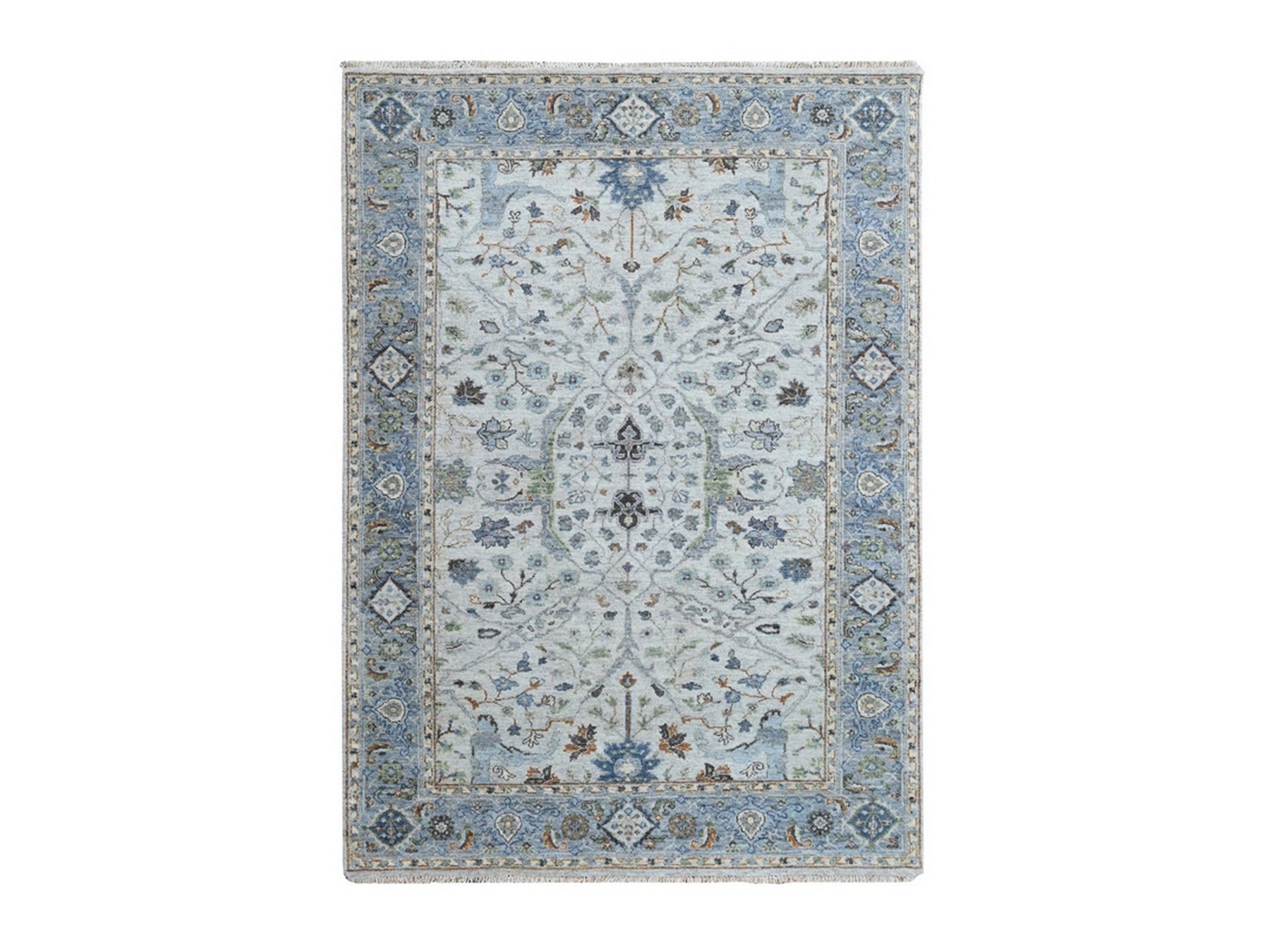 Grey 4'11" x 7'0" Oushak And Peshawar Hand knotted Wool Rug - Sku: O010366