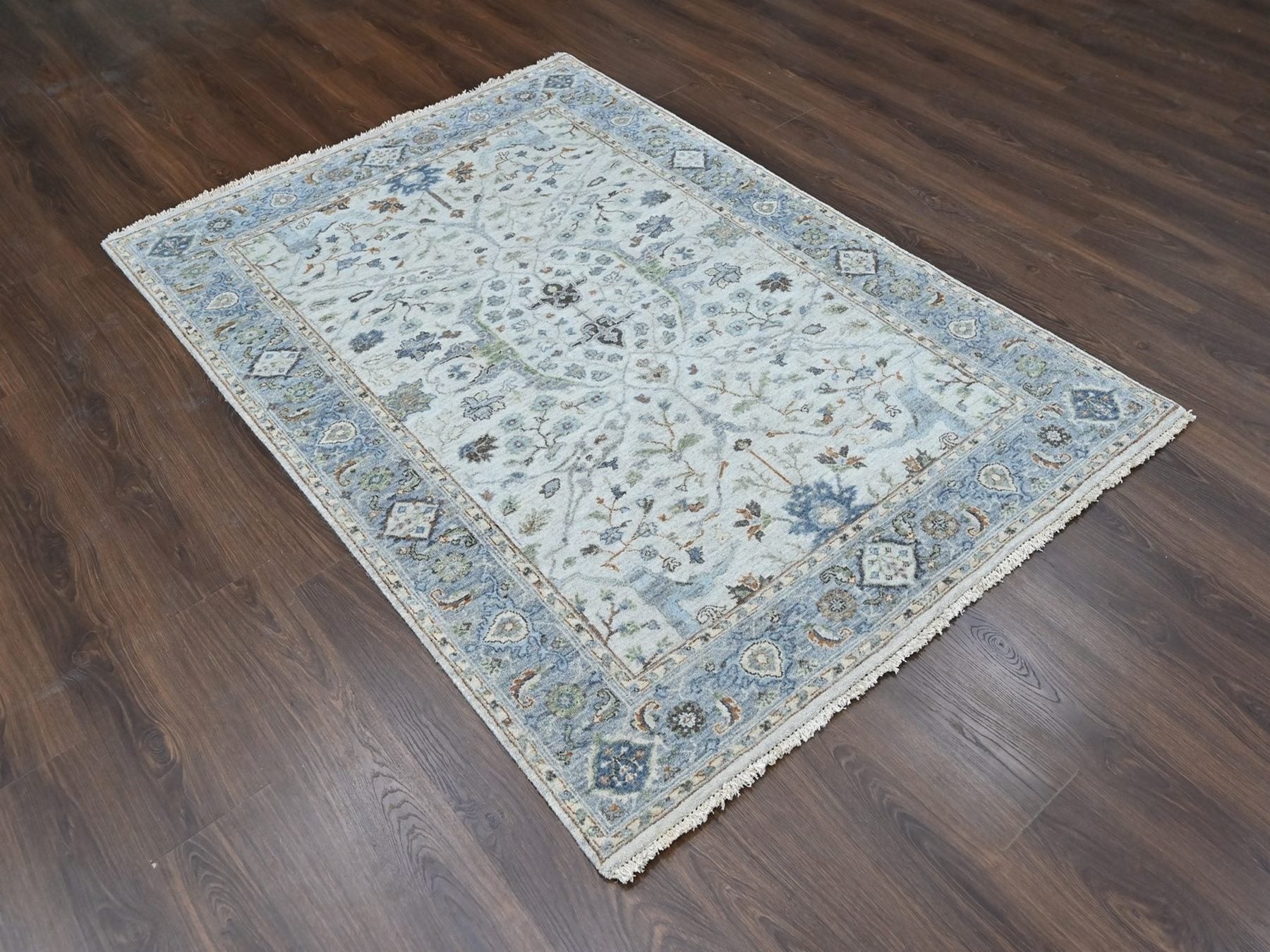 Grey 4'11" x 7'0" Oushak And Peshawar Hand knotted Wool Rug - Sku: O010366