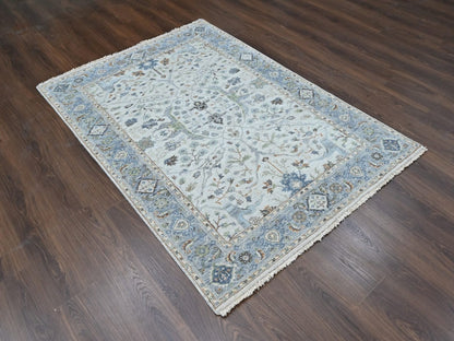 Grey 4'11" x 7'0" Oushak And Peshawar Hand knotted Wool Rug - Sku: O010366