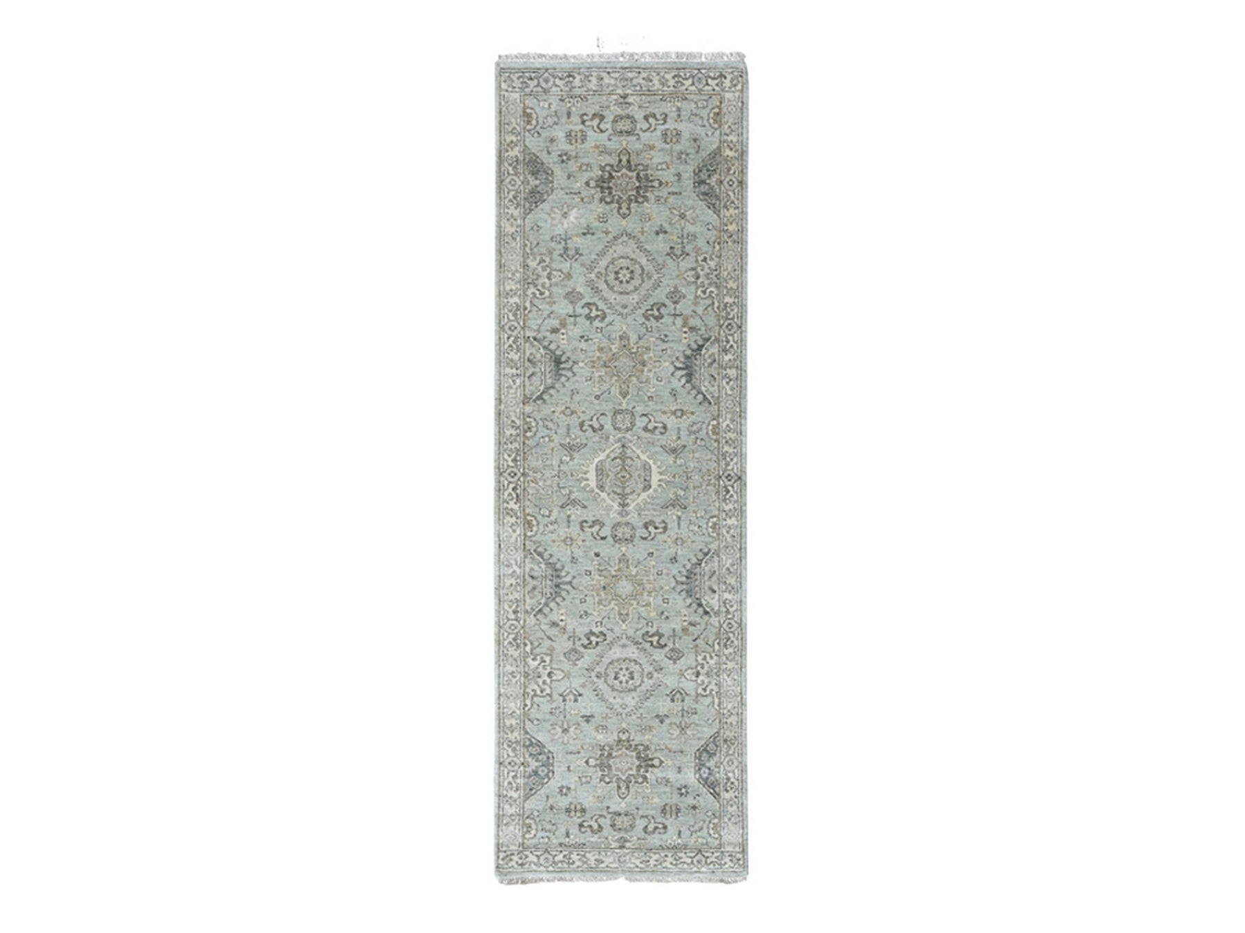 Green 2'5" x 8'1" Heriz Hand knotted Wool Rug - Sku: O010367