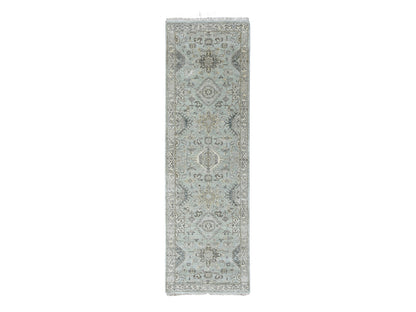 Green 2'5" x 8'1" Heriz Hand knotted Wool Rug - Sku: O010367