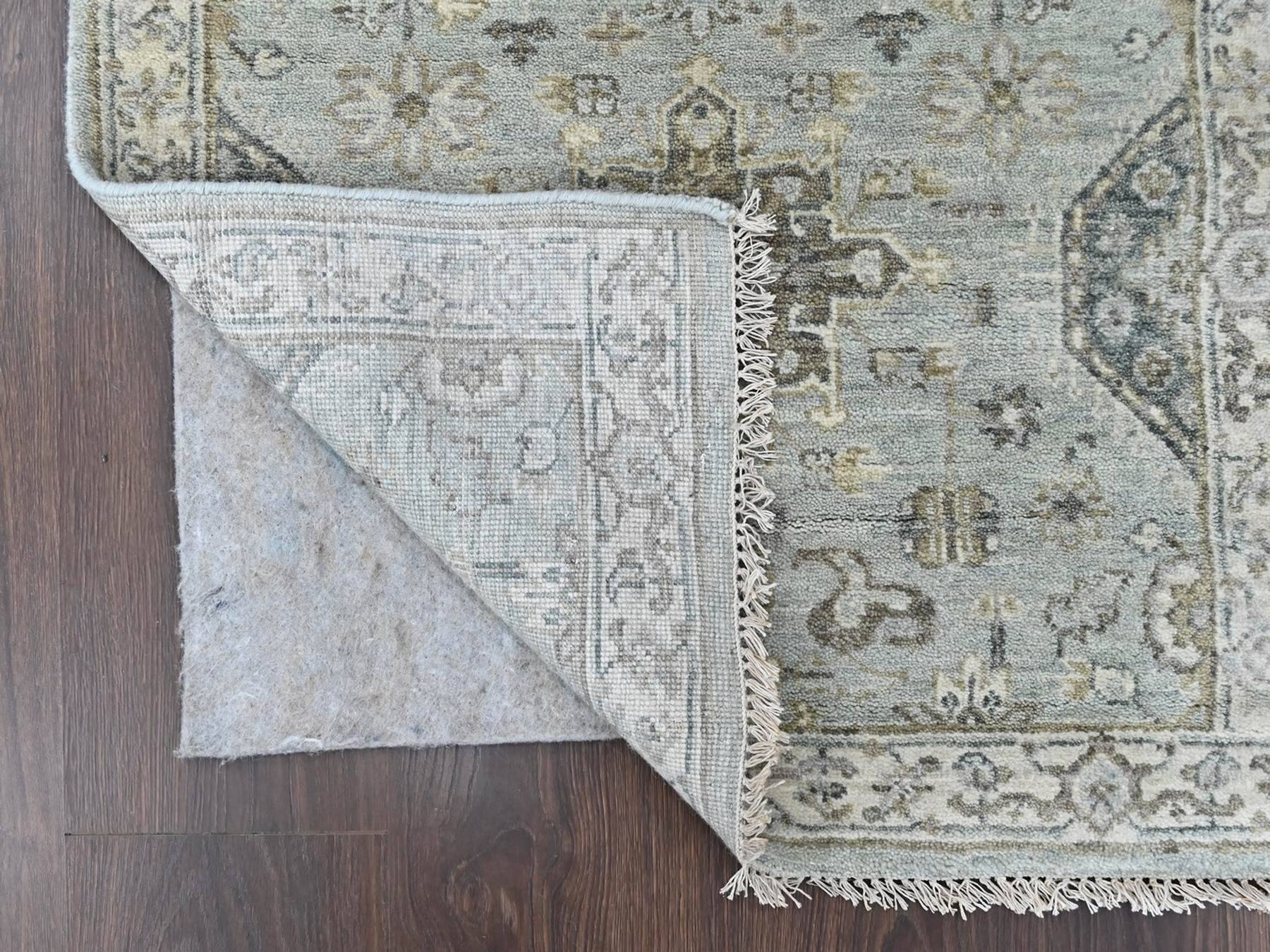 Tribal Heriz hand-knotted wool runner in Green & Ivory, 2'5" x 8'1" — SKU O010367 (view 3)