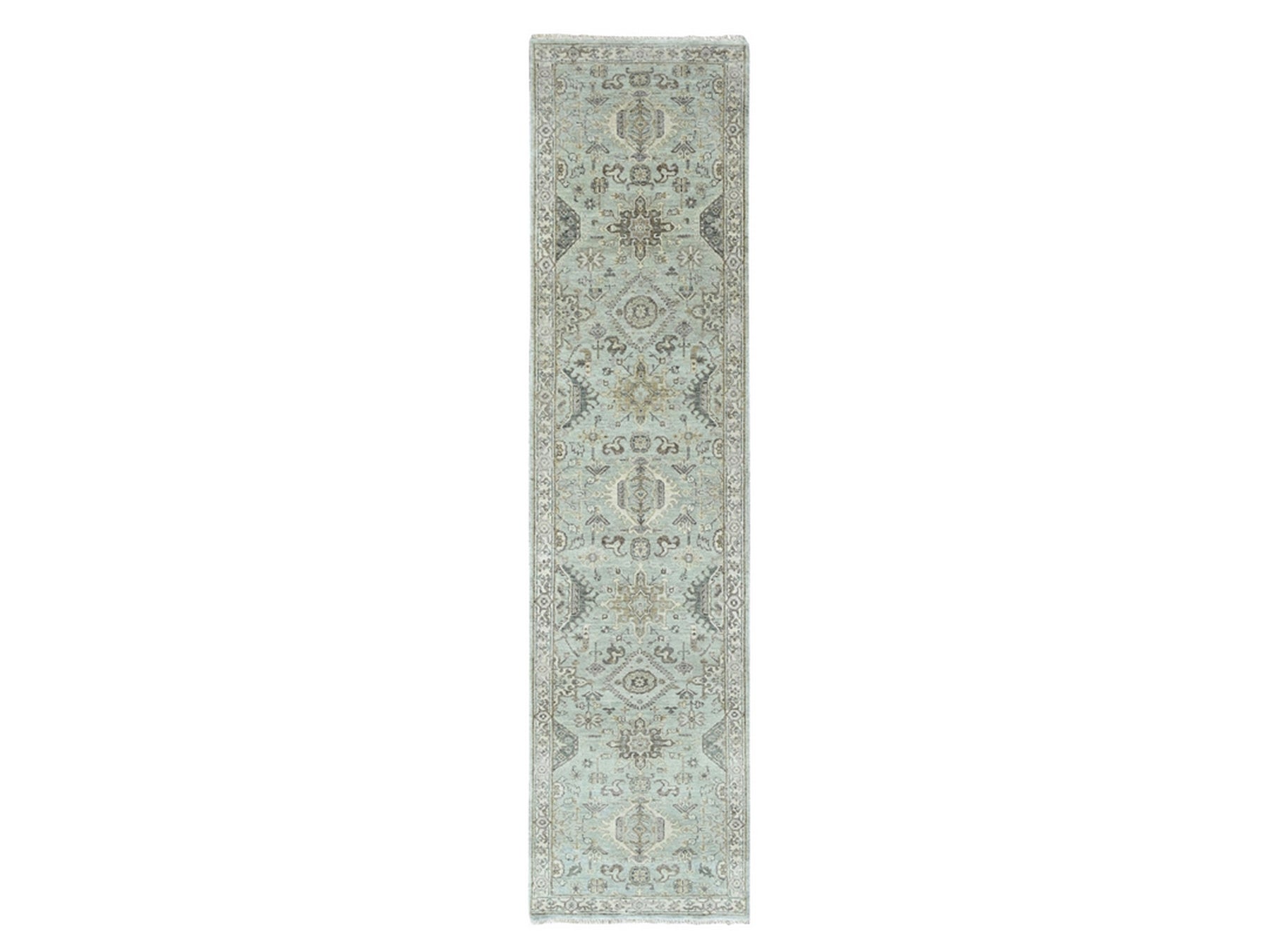 Green 2'6" x 10'0" Heriz Hand knotted Wool Rug - Sku: O010368