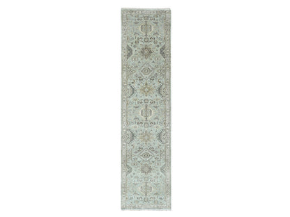 Green 2'6" x 10'0" Heriz Hand knotted Wool Rug - Sku: O010368