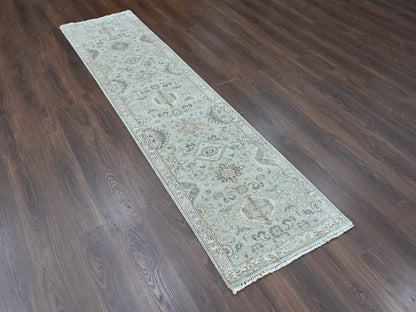 Green 2'6" x 10'0" Heriz Hand knotted Wool Rug - Sku: O010368