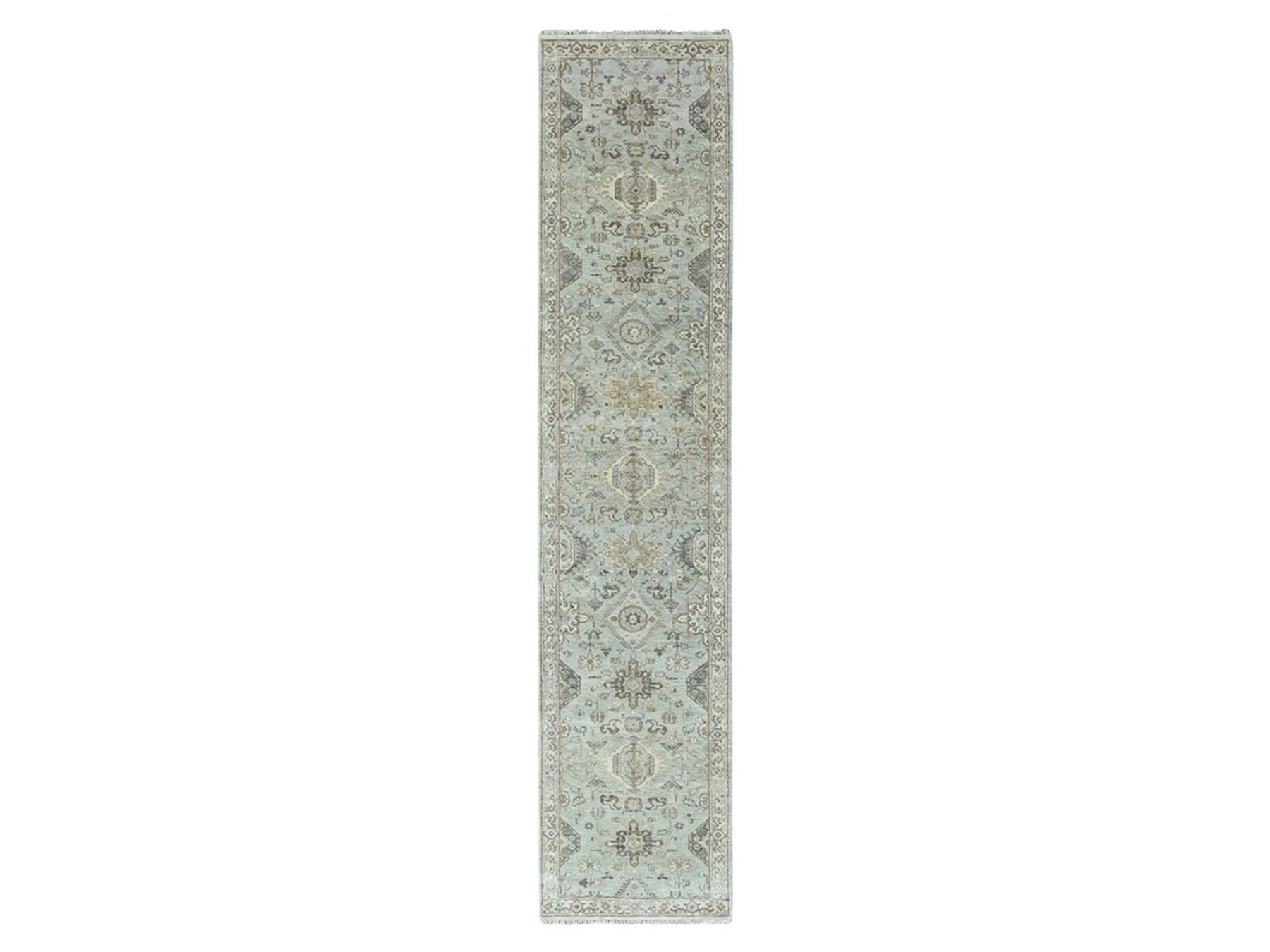 Green 2'6" x 11'9" Heriz Hand knotted Wool Rug - Sku: O010369