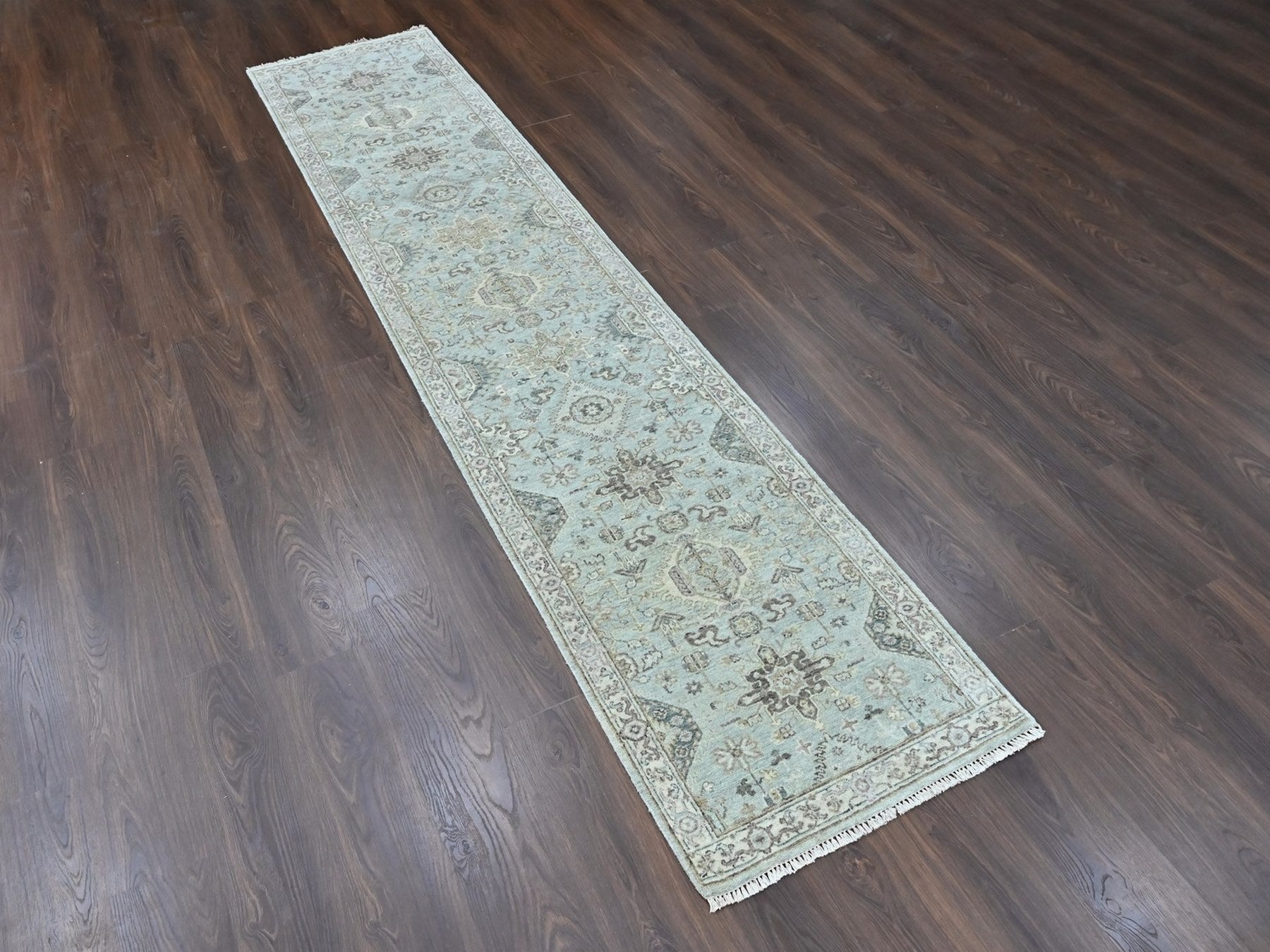 Green 2'6" x 11'9" Heriz Hand knotted Wool Rug - Sku: O010369