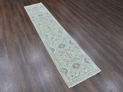 Green 2'6" x 11'9" Heriz Hand knotted Wool Rug - Sku: O010369