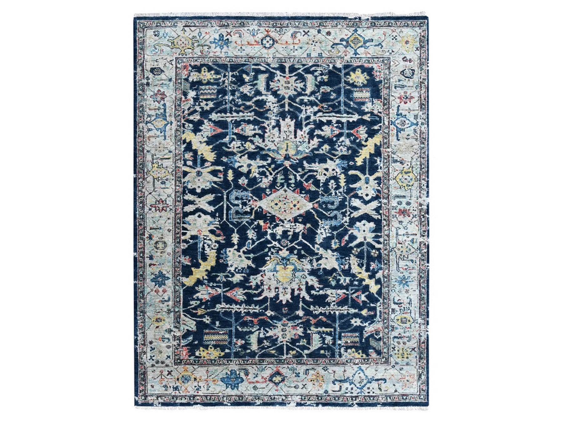 Blue 5'1" x 6'9" Heriz Hand knotted Wool Rug - Sku: O010372