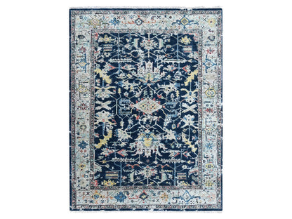 Blue 5'1" x 6'9" Heriz Hand knotted Wool Rug - Sku: O010372