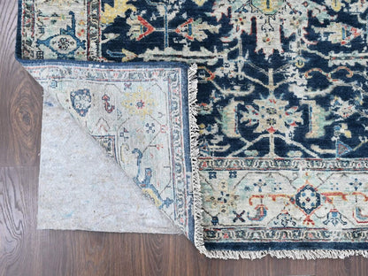 Blue 5'1" x 6'9" Heriz Hand knotted Wool Rug - Sku: O010372
