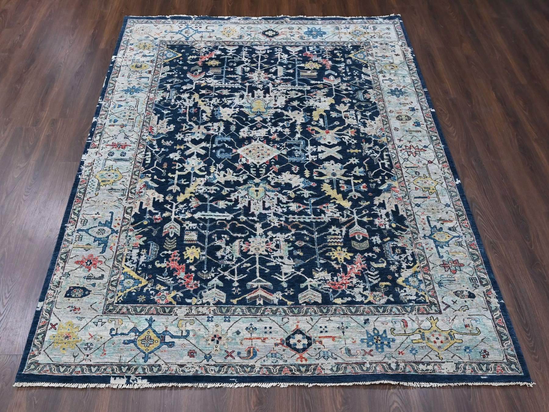 Blue 7'11" x 9'10" Heriz Hand knotted Wool Rug - Sku: O010373