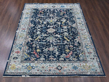 Blue 7'11" x 9'10" Heriz Hand knotted Wool Rug - Sku: O010373
