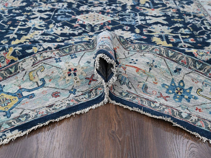 Blue 7'11" x 9'10" Heriz Hand knotted Wool Rug - Sku: O010373