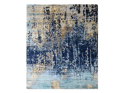 Blue 8'0" x 9'8" Modern and Contemporary Hand knotted Wool/Silk Rug - Sku: O010374
