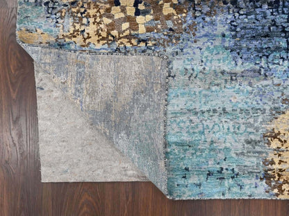 Blue 8'0" x 9'8" Modern and Contemporary Hand knotted Wool/Silk Rug - Sku: O010374