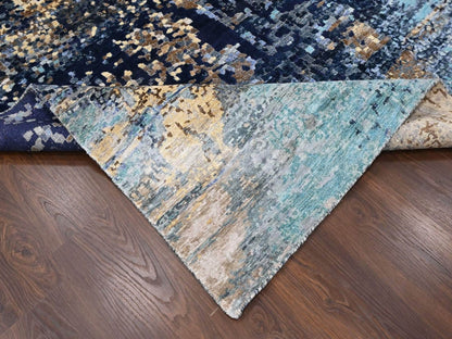Blue 8'0" x 9'8" Modern and Contemporary Hand knotted Wool/Silk Rug - Sku: O010374