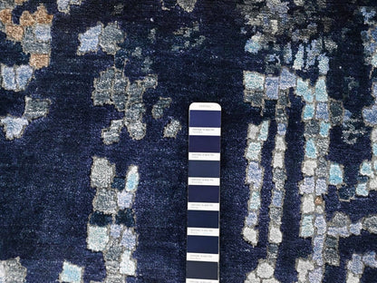 Blue 8'0" x 9'8" Modern and Contemporary Hand knotted Wool/Silk Rug - Sku: O010374