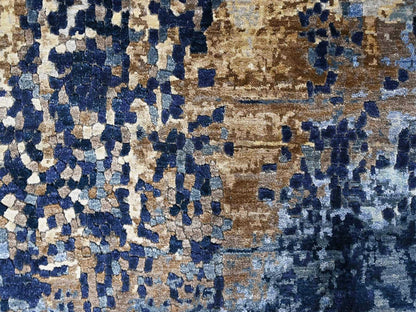 Blue 8'0" x 9'8" Modern and Contemporary Hand knotted Wool/Silk Rug - Sku: O010374