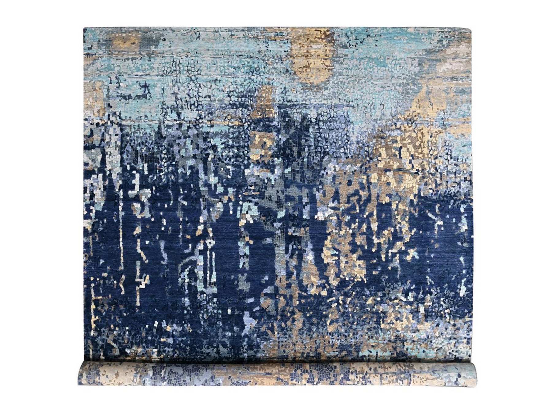 Blue 11'10" x 14'9" Modern and Contemporary Hand knotted Wool/Silk Rug - Sku: O010375