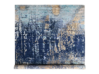 Blue 11'10" x 14'9" Modern and Contemporary Hand knotted Wool/Silk Rug - Sku: O010375