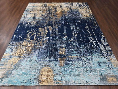 Blue 11'10" x 14'9" Modern and Contemporary Hand knotted Wool/Silk Rug - Sku: O010375