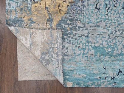 Blue 11'10" x 14'9" Modern and Contemporary Hand knotted Wool/Silk Rug - Sku: O010375