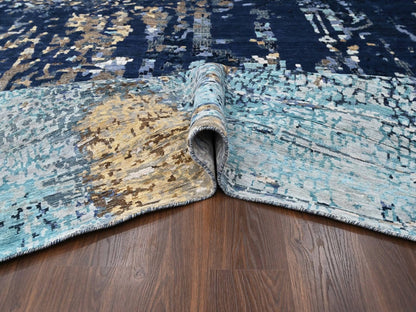 Blue 11'10" x 14'9" Modern and Contemporary Hand knotted Wool/Silk Rug - Sku: O010375