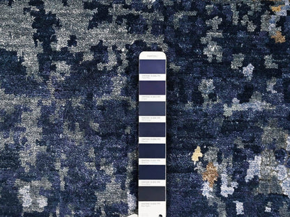 Blue 11'10" x 14'9" Modern and Contemporary Hand knotted Wool/Silk Rug - Sku: O010375