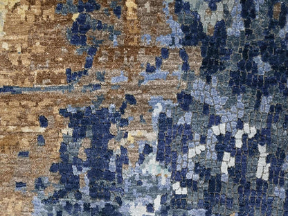Blue 11'10" x 14'9" Modern and Contemporary Hand knotted Wool/Silk Rug - Sku: O010375
