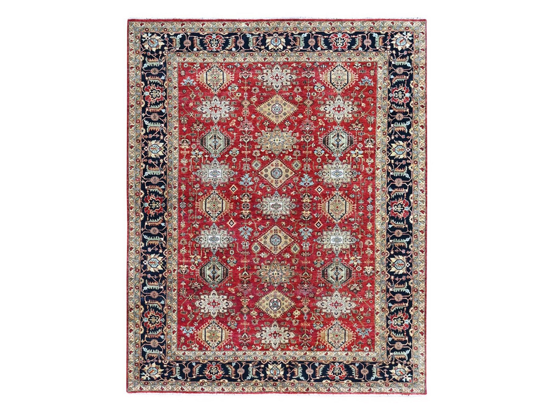 Heriz hand-knotted wool rug in Red & Midnight Blue, 9'2" x 12'1" — SKU O010377