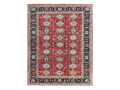 Heriz hand-knotted wool rug in Red & Midnight Blue, 9'2" x 12'1" — SKU O010377