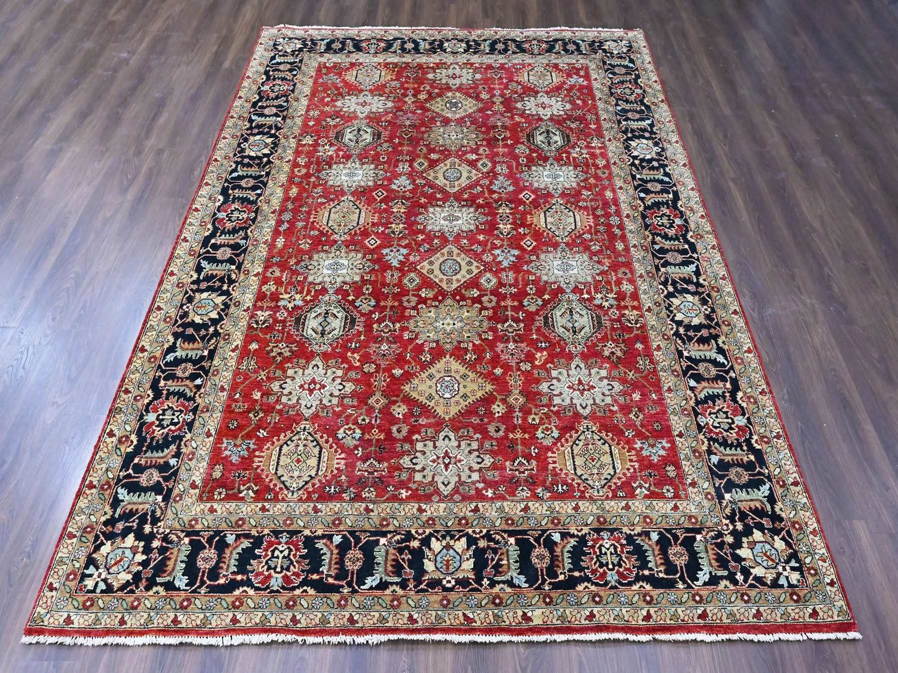 Heriz hand-knotted wool rug in Red & Midnight Blue, 9'2" x 12'1" — SKU O010377 (view 2)
