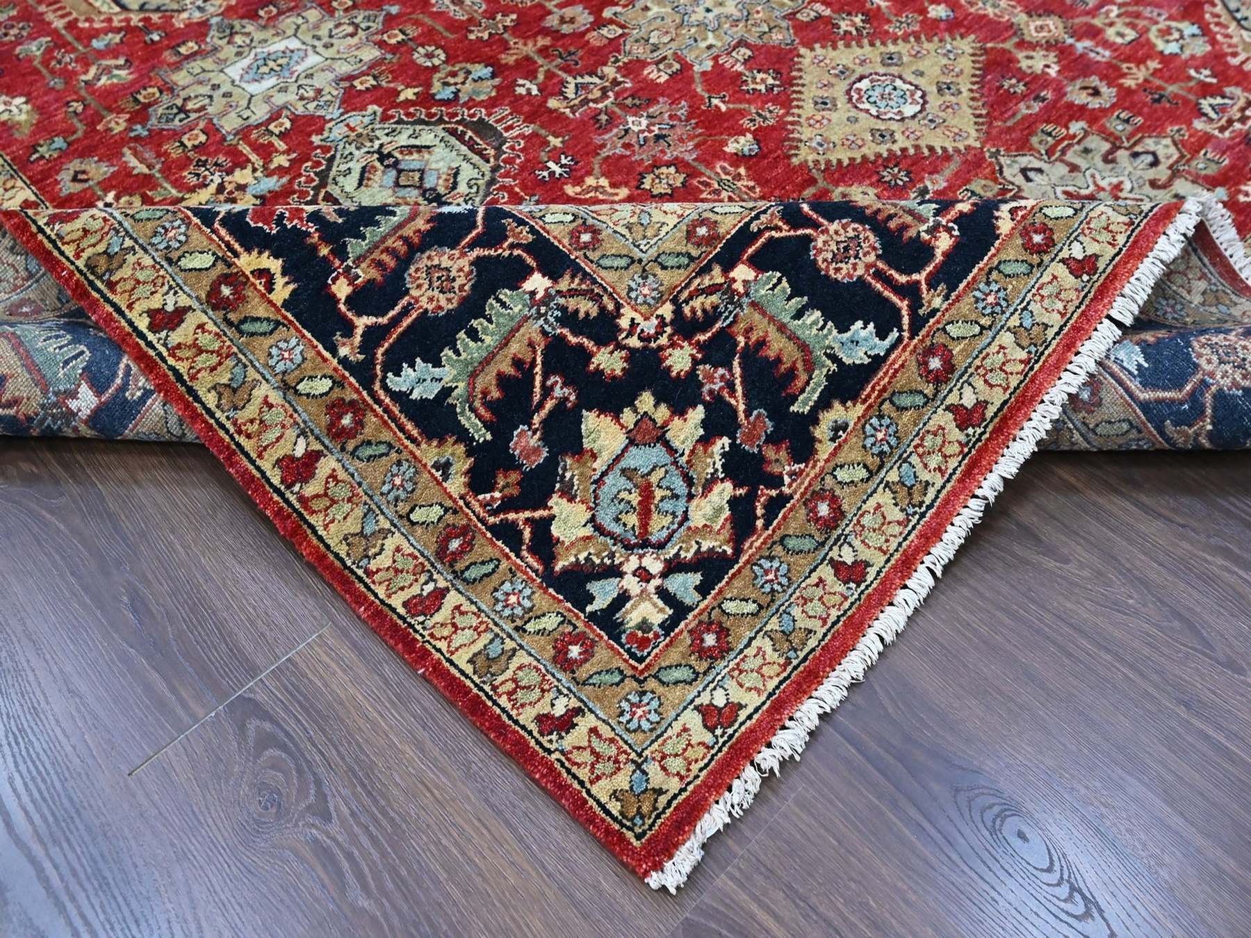 Heriz hand-knotted wool rug in Red & Midnight Blue, 9'2" x 12'1" — SKU O010377 (view 6)