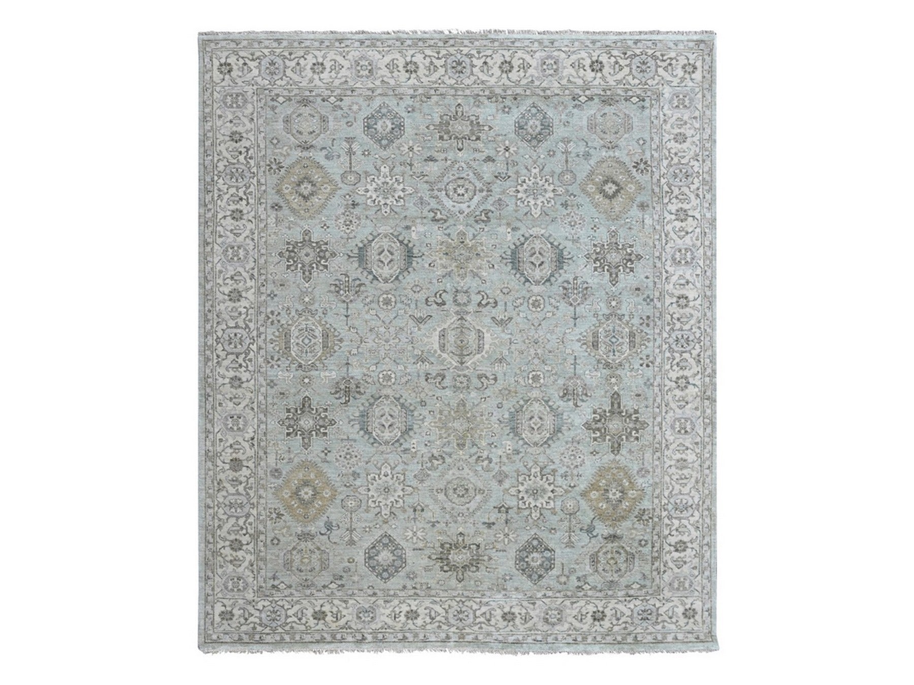 Green 8'0" x 9'9" Heriz Hand knotted Wool Rug - Sku: O010378