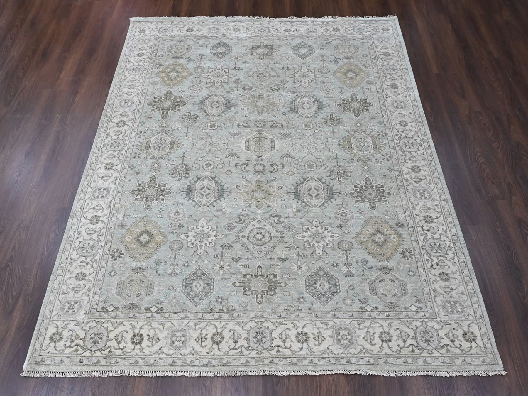 Green 8'0" x 9'9" Heriz Hand knotted Wool Rug - Sku: O010378
