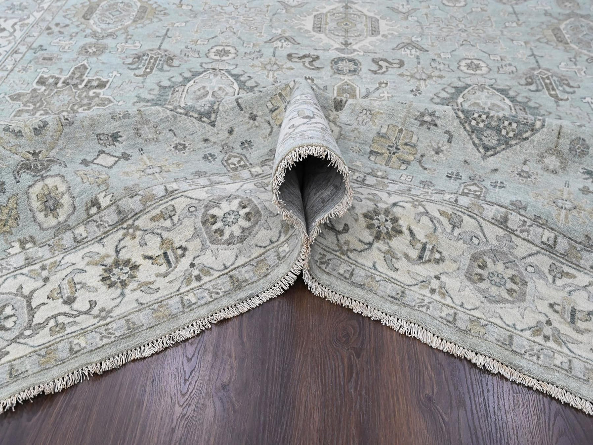 Heriz hand-knotted wool rug in Green & Ivory, 9'10" x 13'9" — SKU O010380 (view 5)