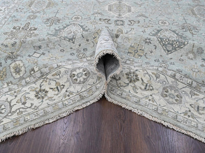 Heriz hand-knotted wool rug in Green & Ivory, 9'10" x 13'9" — SKU O010380 (view 5)