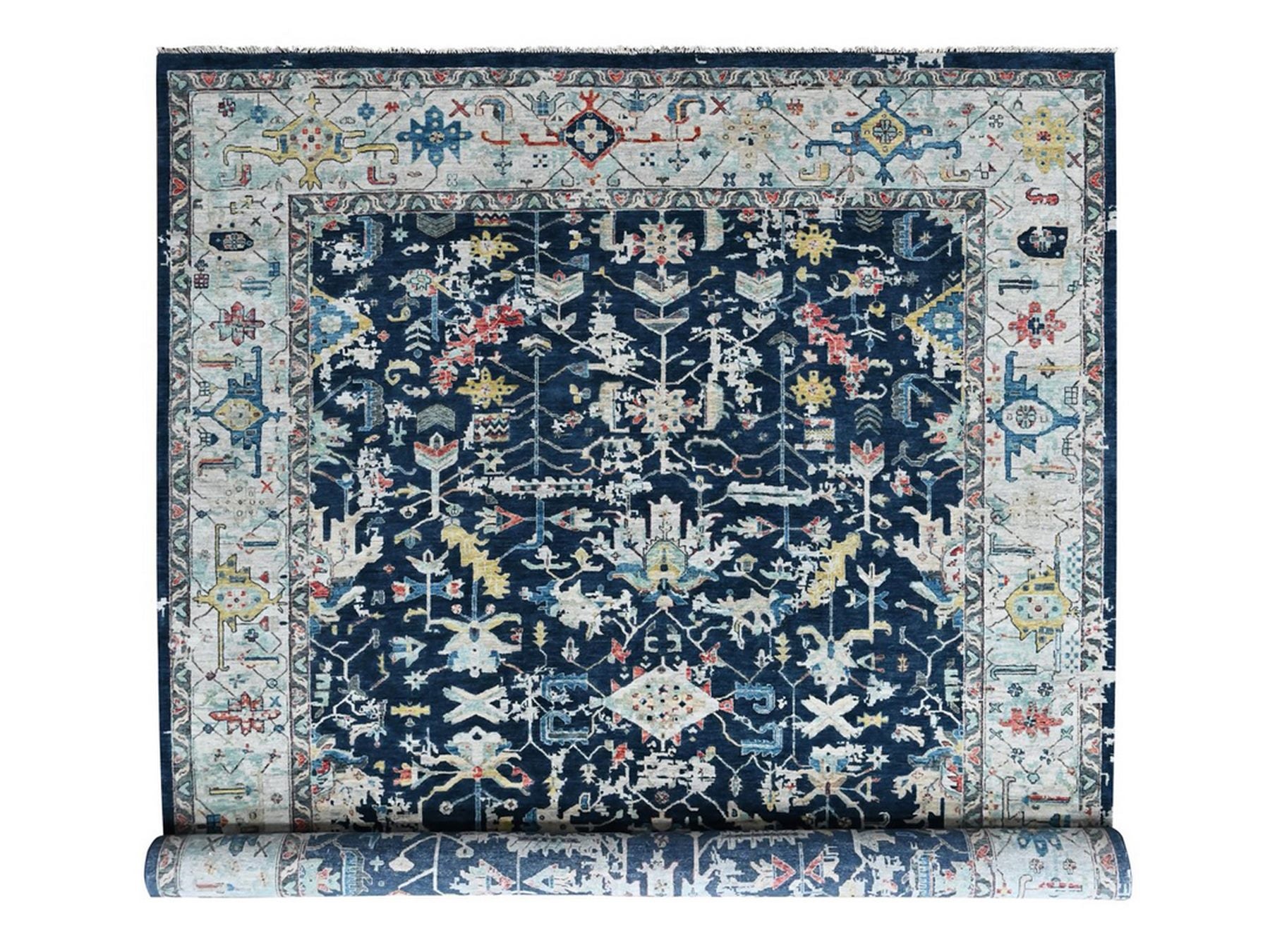 Blue 10'2" x 13'10" Heriz Hand knotted Wool Rug - Sku: O010381