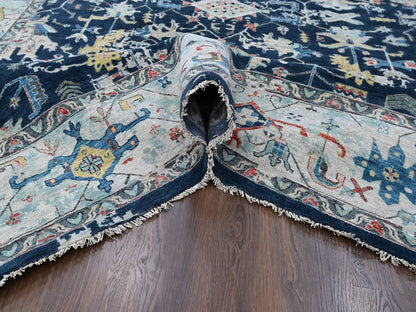 Blue 10'2" x 13'10" Heriz Hand knotted Wool Rug - Sku: O010381