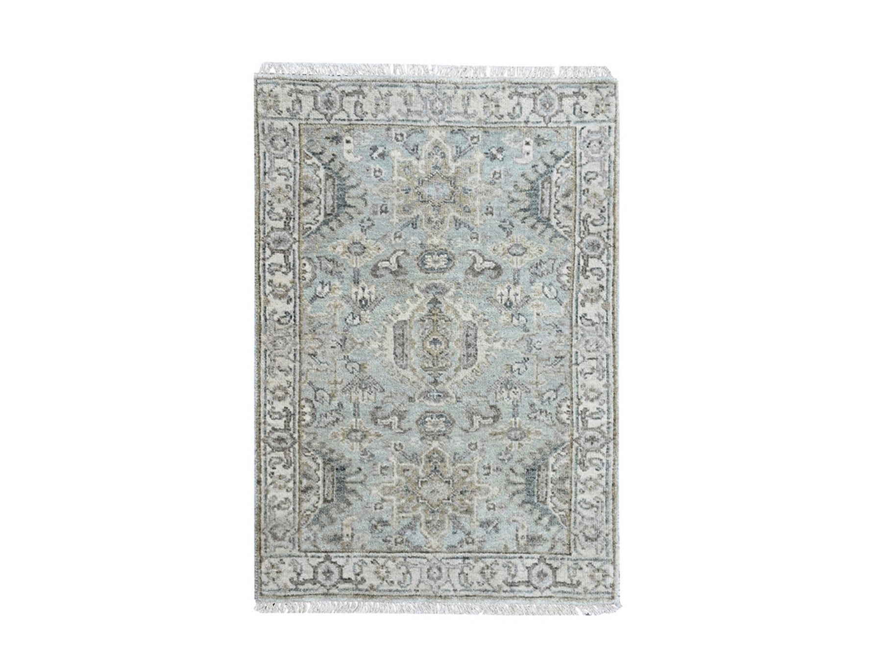 Green 2'0" x 2'11" Heriz Hand knotted Wool Rug - Sku: O010386