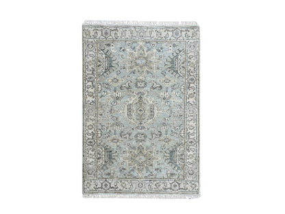 Green 2'0" x 2'11" Heriz Hand knotted Wool Rug - Sku: O010386