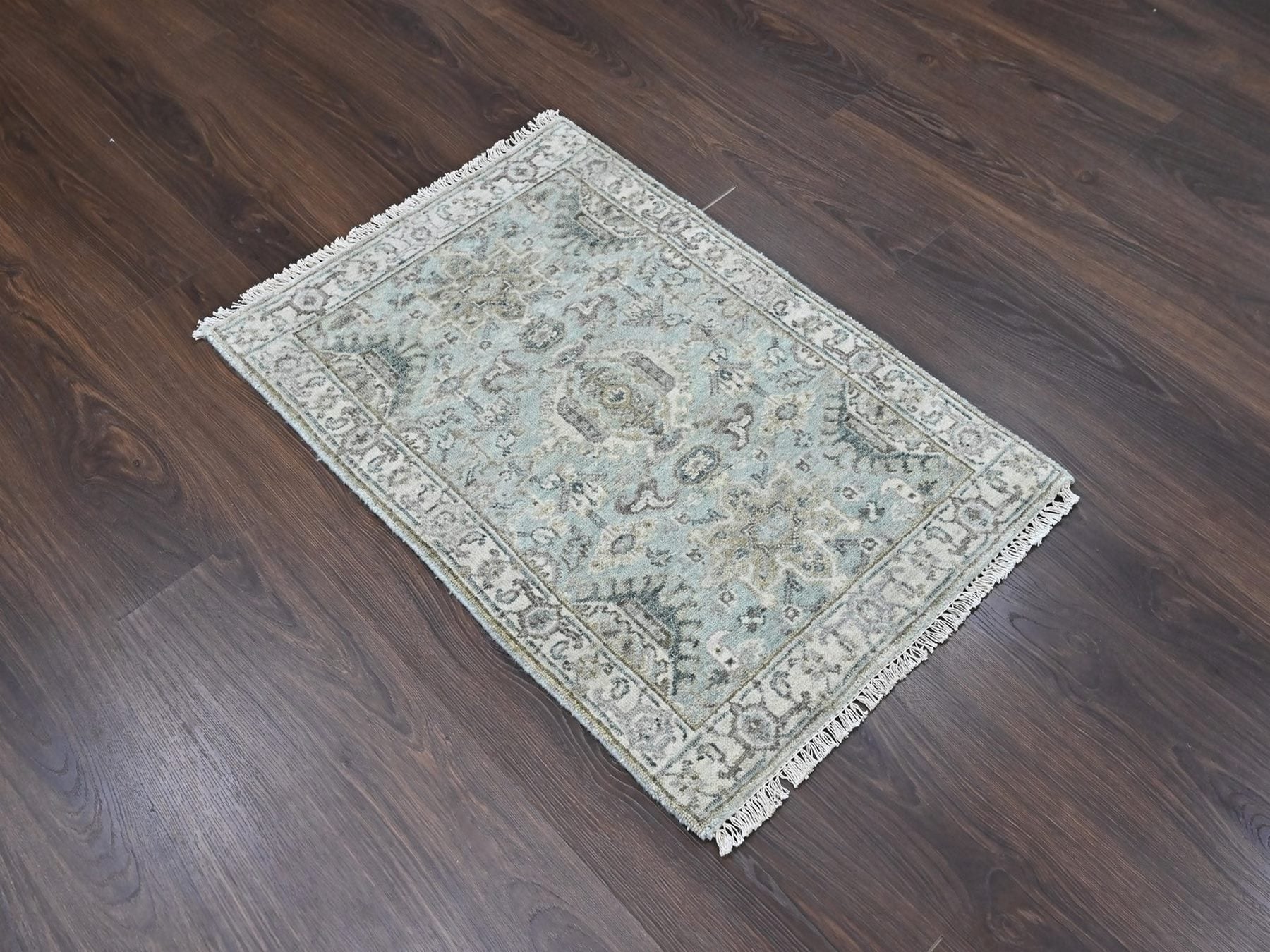Green 2'0" x 2'11" Heriz Hand knotted Wool Rug - Sku: O010386