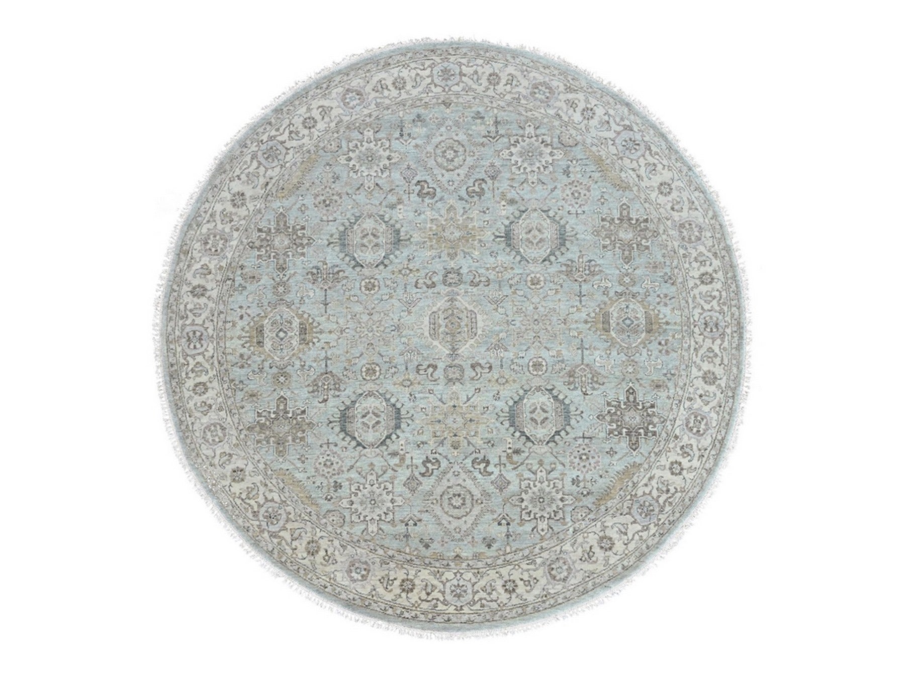 Green 8'0" x 8'1" Heriz Hand knotted Wool Rug - Sku: O010387