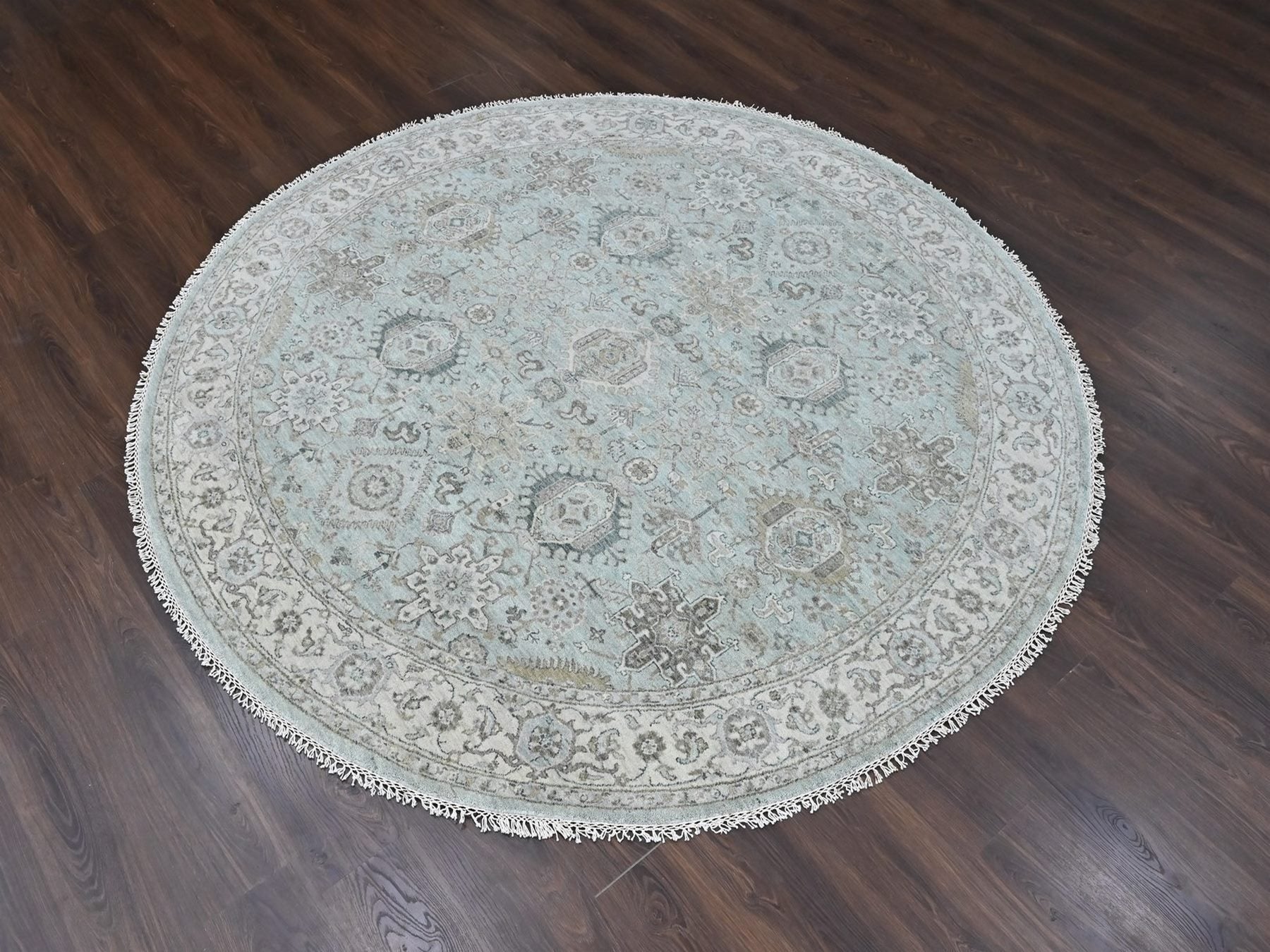 Green 8'0" x 8'1" Heriz Hand knotted Wool Rug - Sku: O010387
