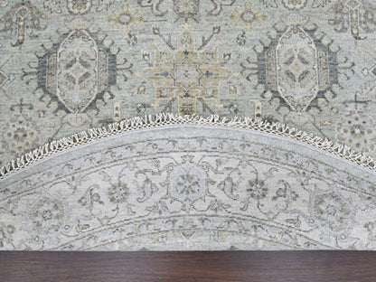 Green 8'0" x 8'1" Heriz Hand knotted Wool Rug - Sku: O010387