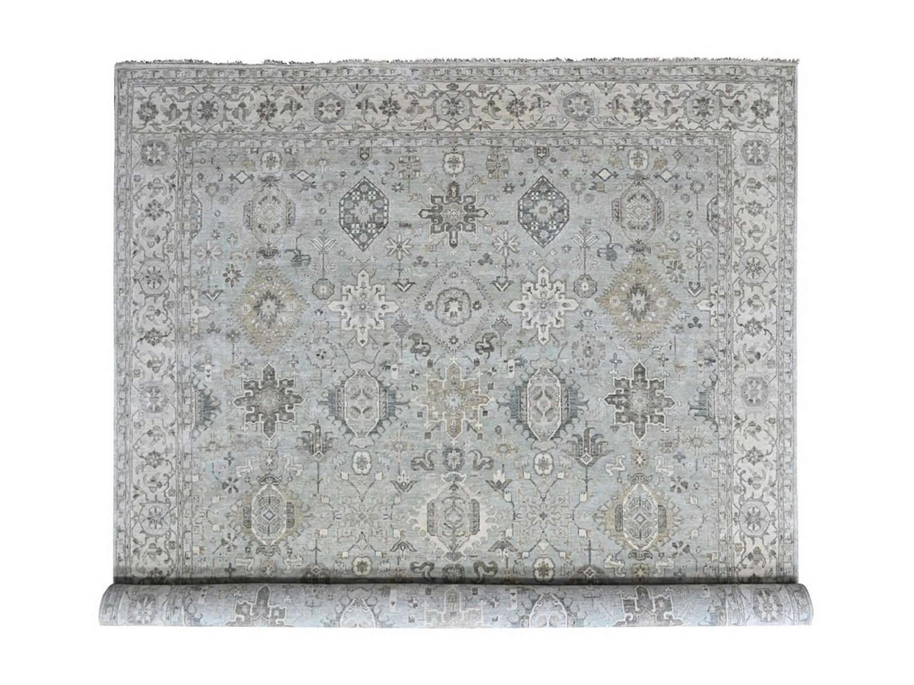 Green 11'10" x 14'9" Heriz Hand knotted Wool Rug - Sku: O010388