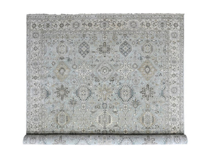 Green 11'10" x 14'9" Heriz Hand knotted Wool Rug - Sku: O010388