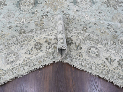 Green 11'10" x 14'9" Heriz Hand knotted Wool Rug - Sku: O010388