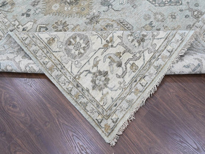Green 11'10" x 14'9" Heriz Hand knotted Wool Rug - Sku: O010388
